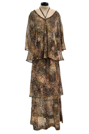 Fantastic 1970s Yves Saint Laurent Light and Airy Top w Curved Sleeves & Tiered Dress Skirt Set