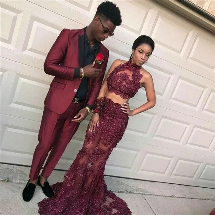 Fashion Burgundy Slim Fit Prom Party Suits for Men