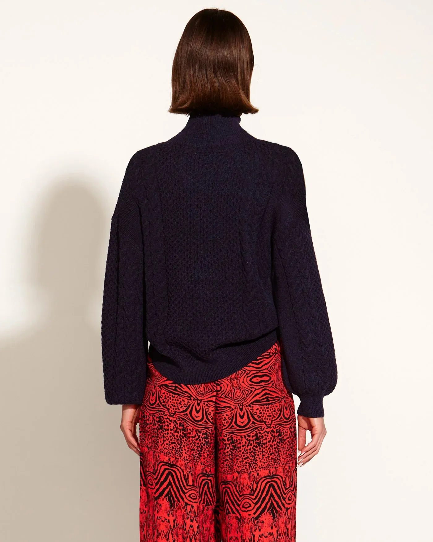 FATE BECKER TREASURE TURTLENECK CABLE KNIT NAVY