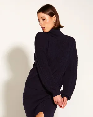 FATE BECKER TREASURE TURTLENECK CABLE KNIT NAVY