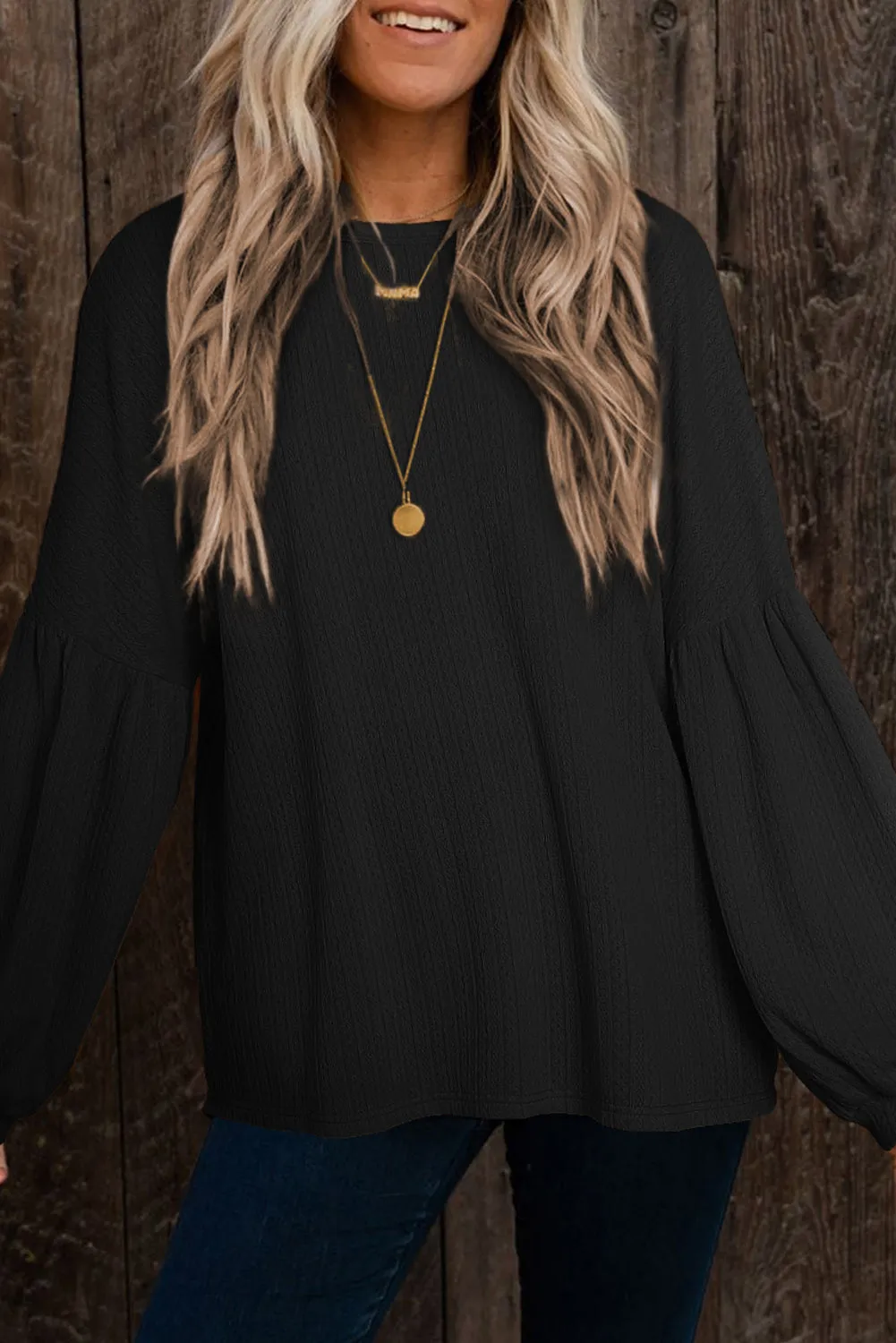 Faux Knit Jacquard Puffy Long Sleeve Top