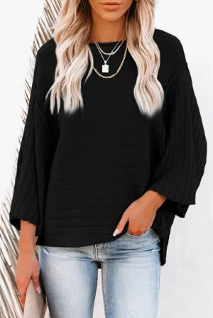 Fenway Exposed Seam Ribbed Knit Dolman Sweater Black