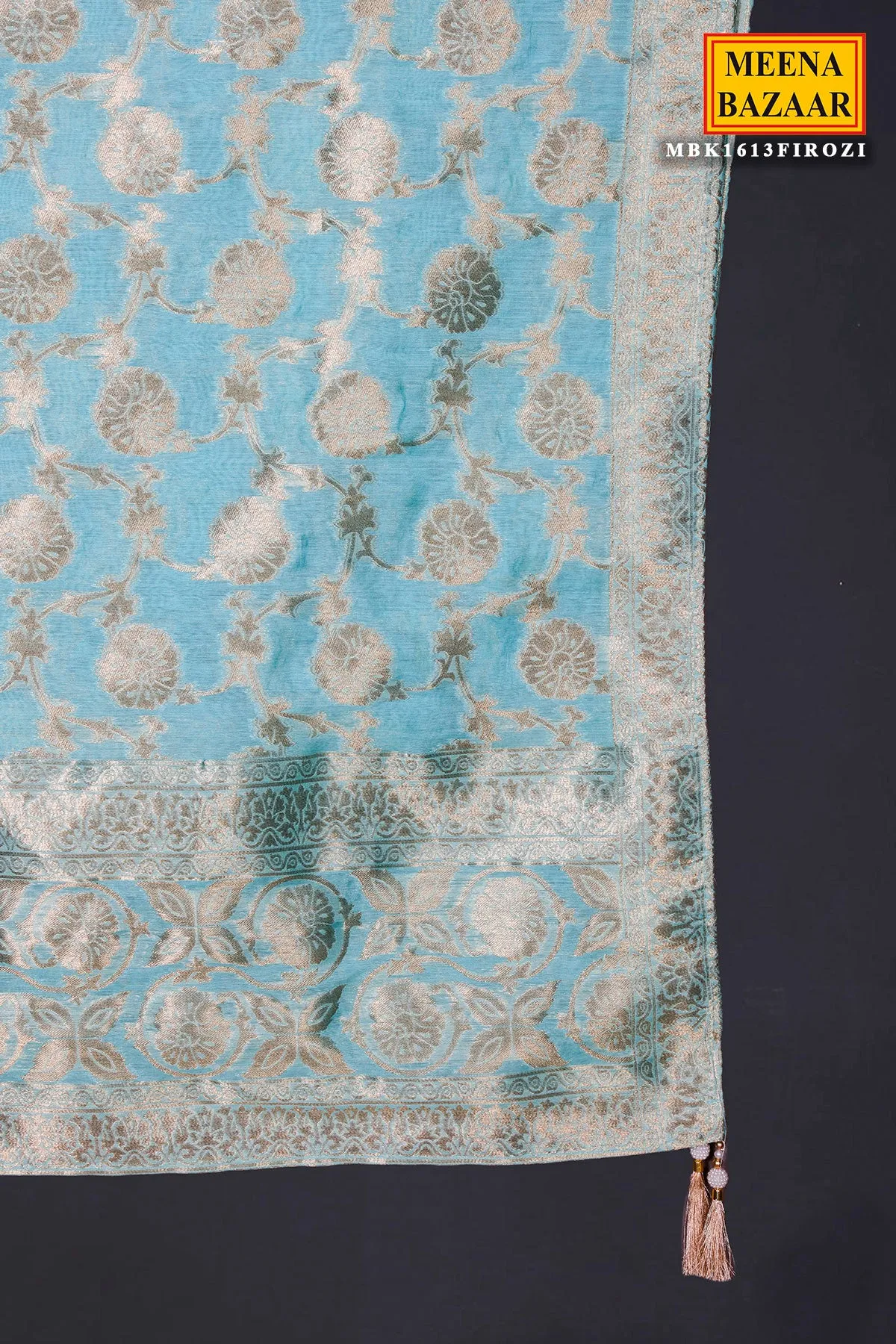 Firozi Chanderi Cotton Zai Jaal Work Embroidered Unstitched Suit