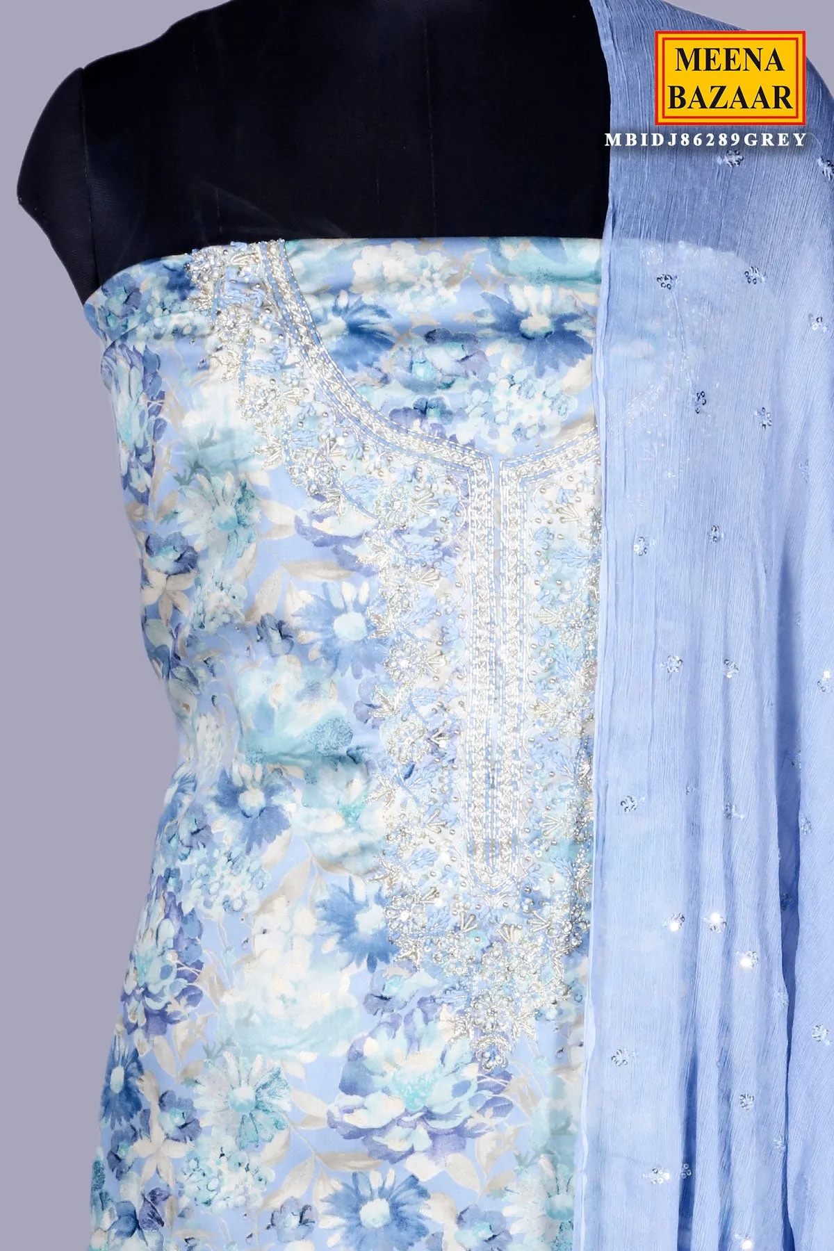 Firozi Neckline Embroidered Chanderi Cotton Unsticthed Suit