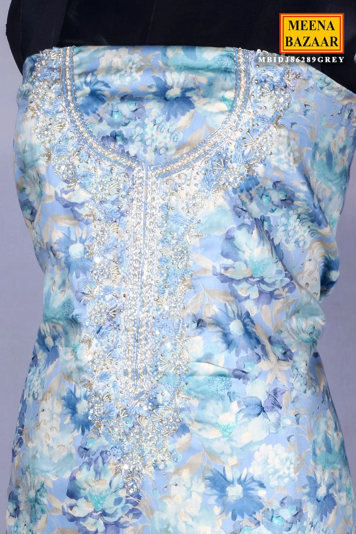 Firozi Neckline Embroidered Chanderi Cotton Unsticthed Suit