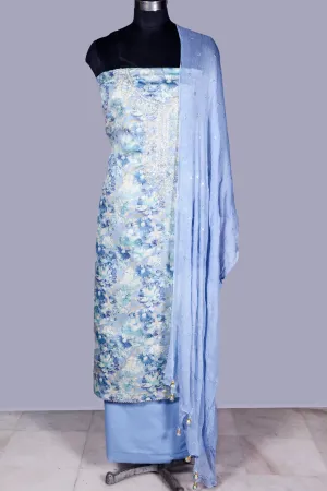 Firozi Neckline Embroidered Chanderi Cotton Unsticthed Suit