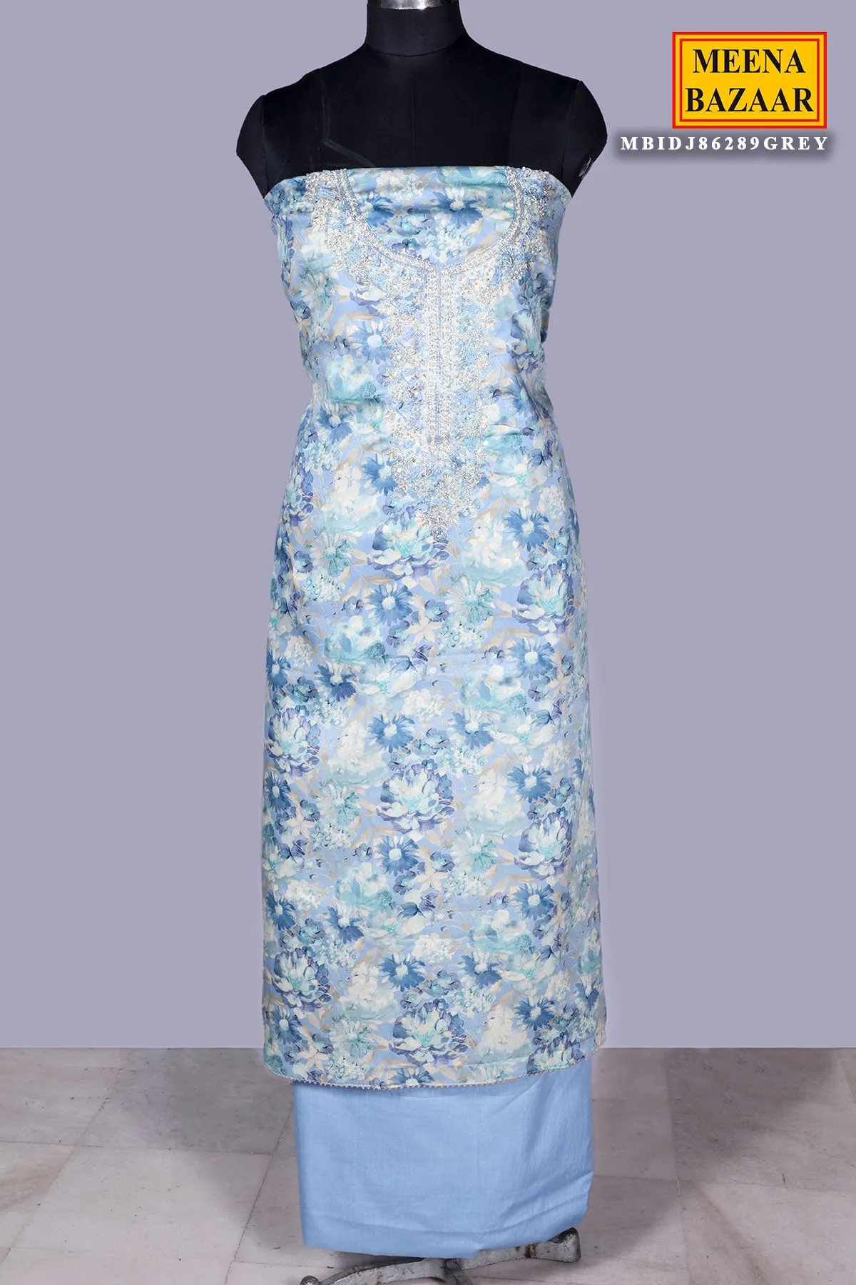 Firozi Neckline Embroidered Chanderi Cotton Unsticthed Suit
