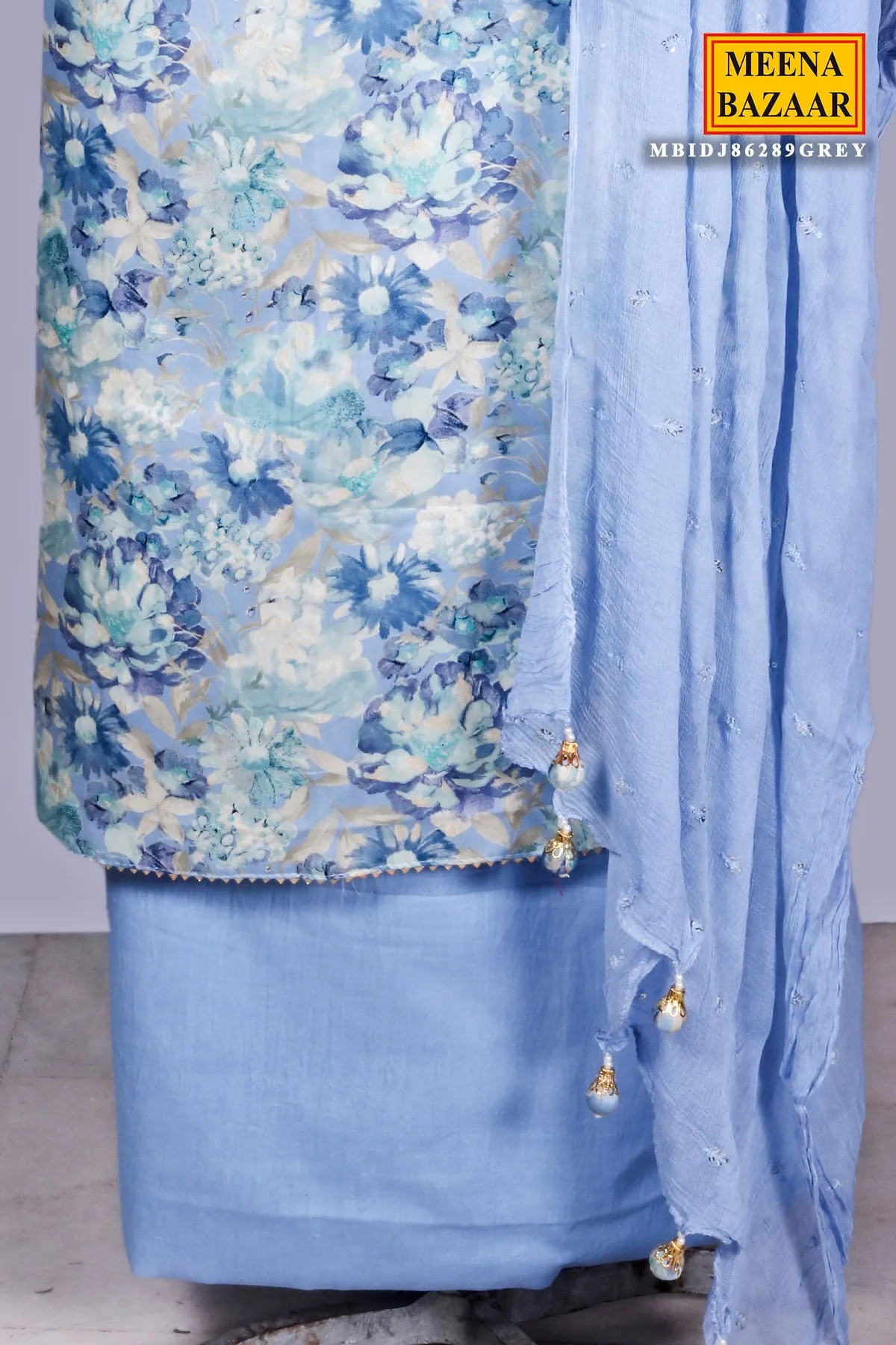 Firozi Neckline Embroidered Chanderi Cotton Unsticthed Suit
