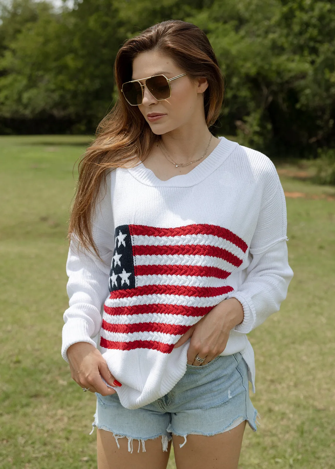 Flag Crochet Sweater Top - Ivory