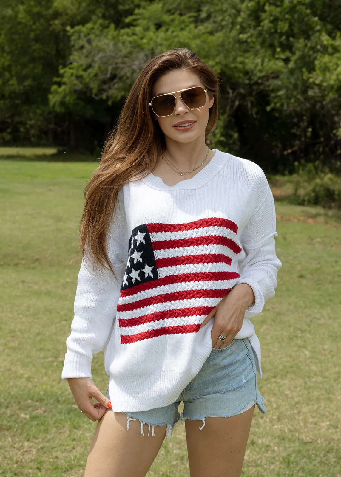 Flag Crochet Sweater Top - Ivory