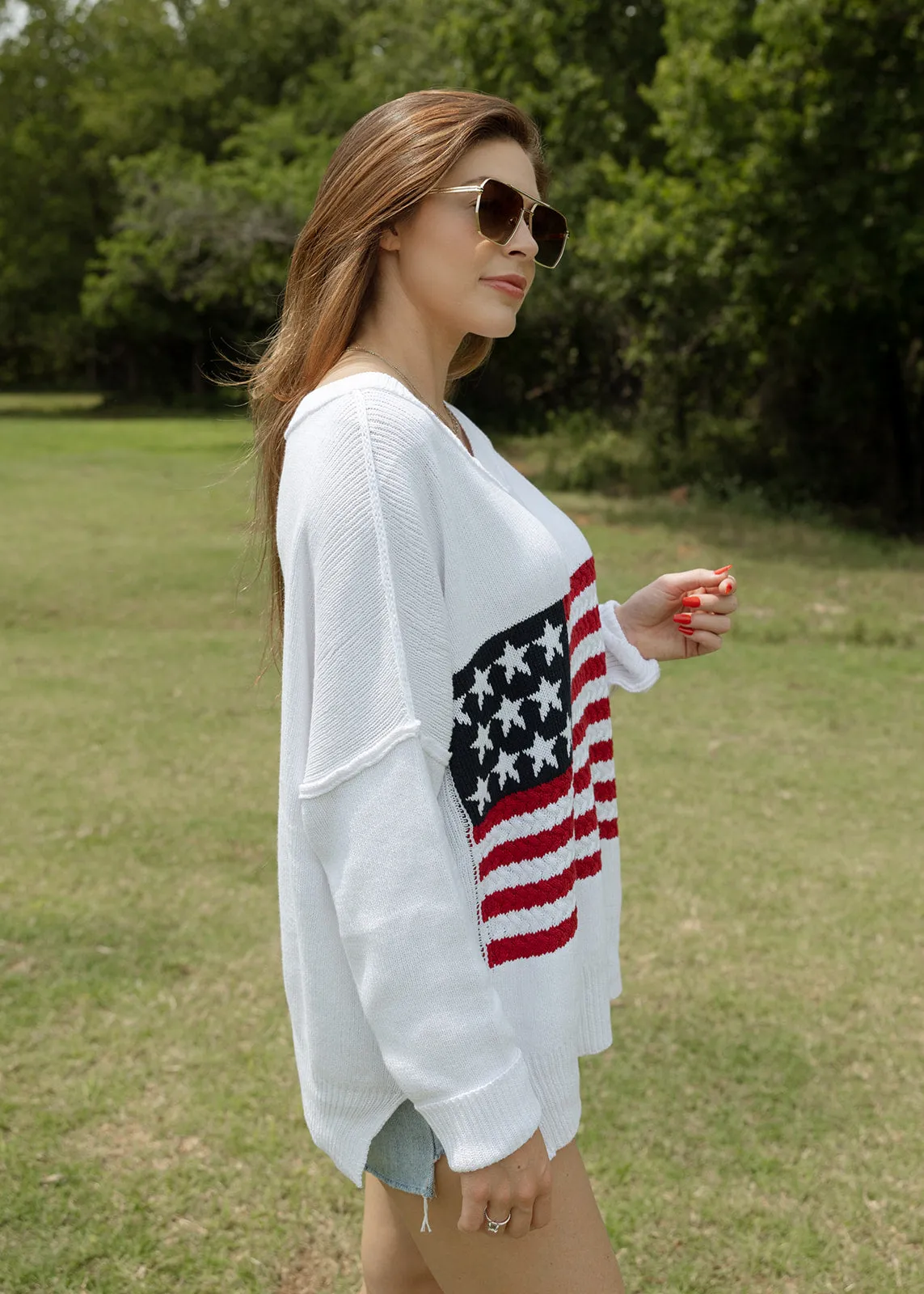 Flag Crochet Sweater Top - Ivory