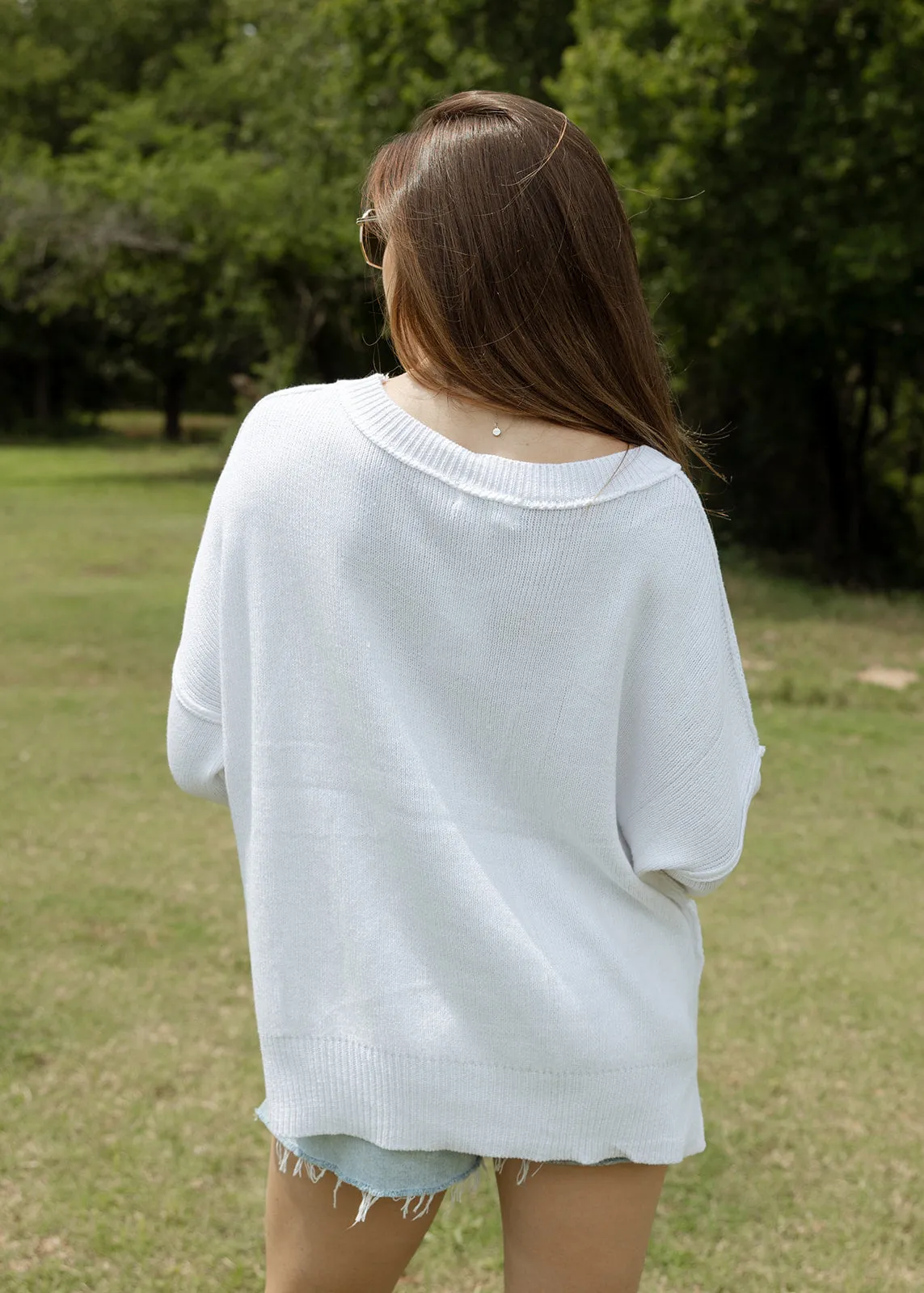 Flag Crochet Sweater Top - Ivory