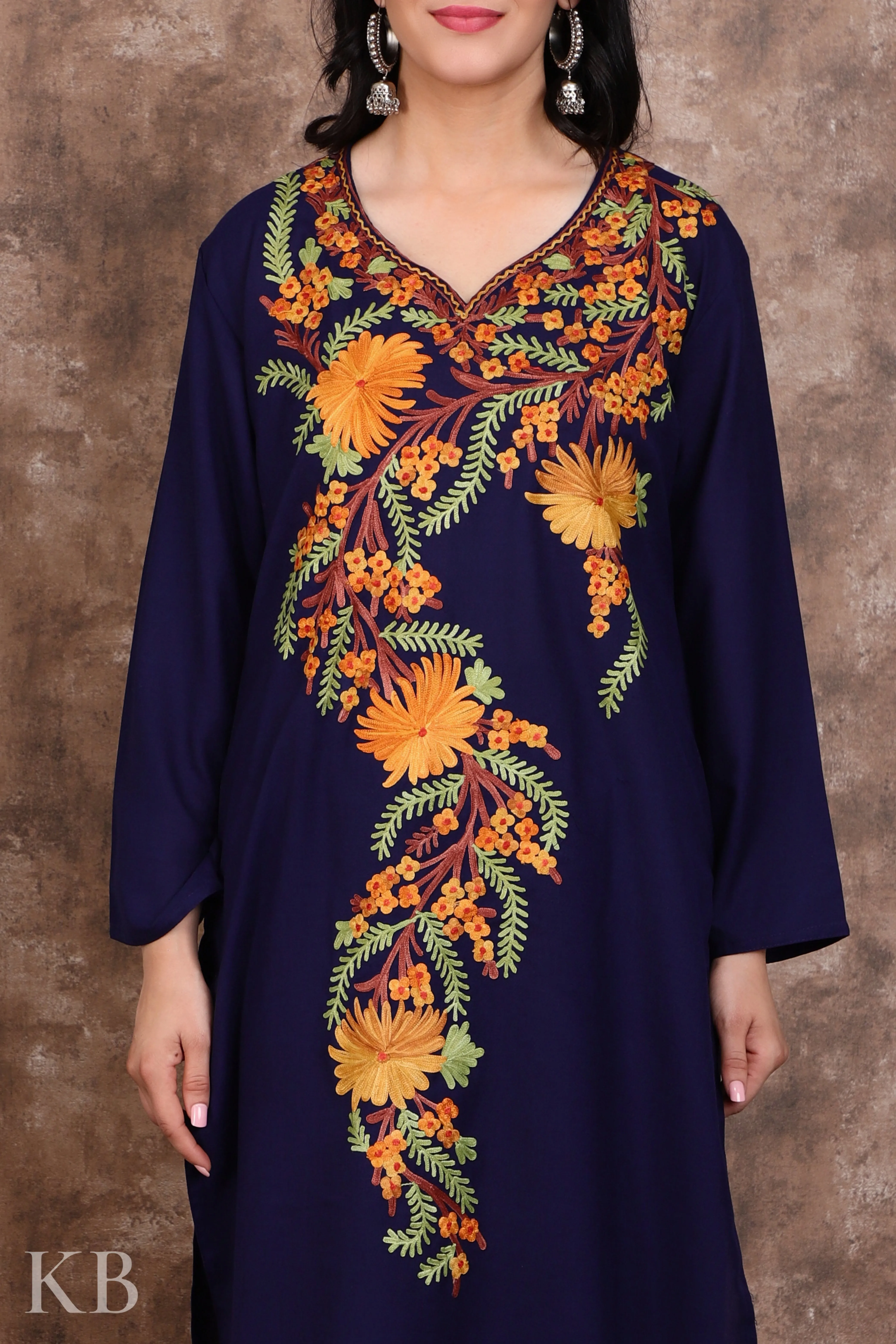 Floral Aari Dark Blue Cotton Suit