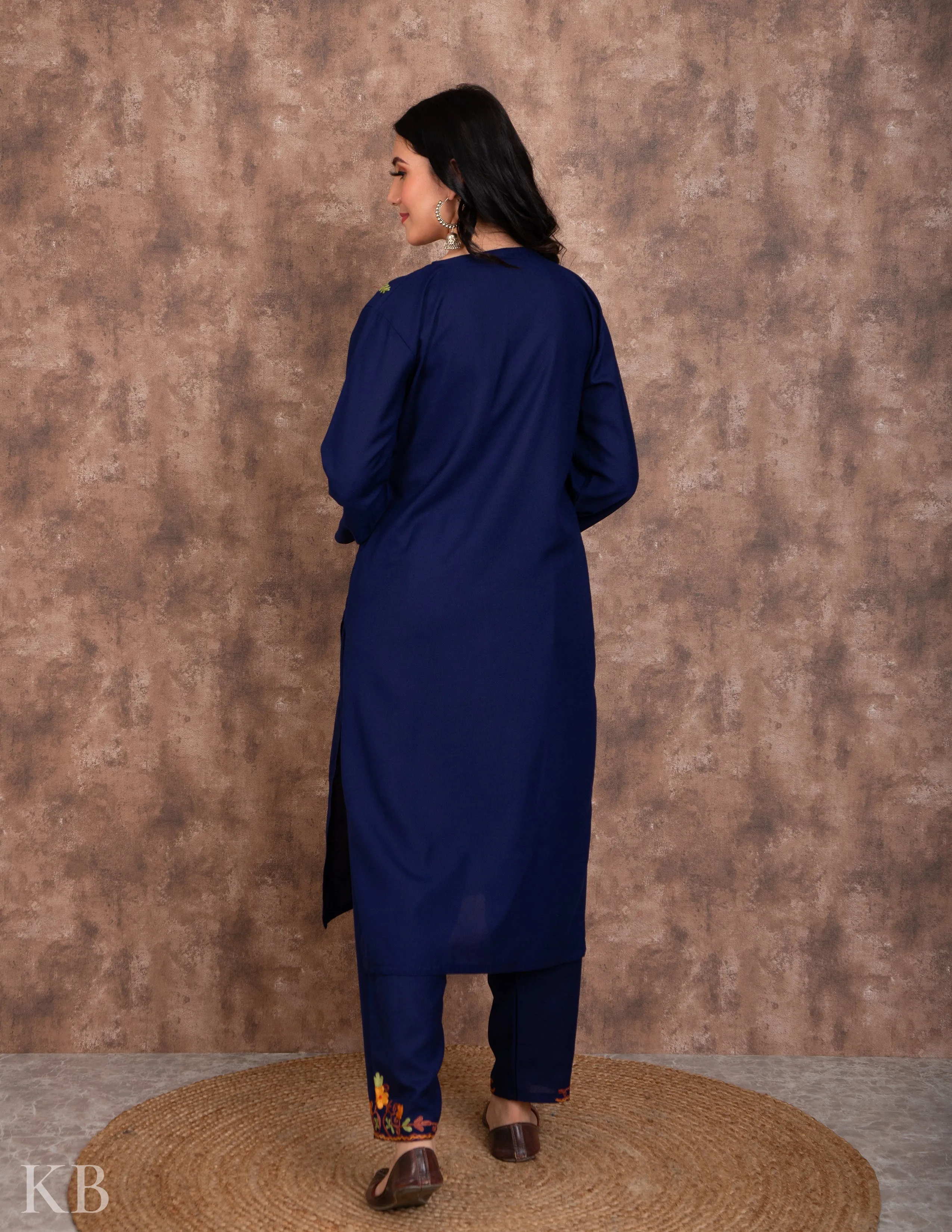 Floral Aari Dark Blue Cotton Suit