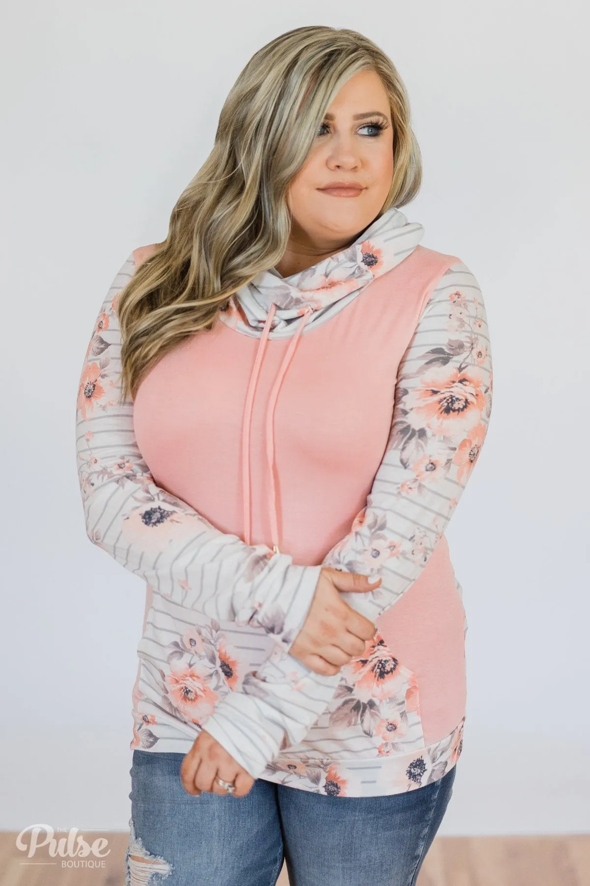 Floral & Stripes Cowl Neck- Candy Pink