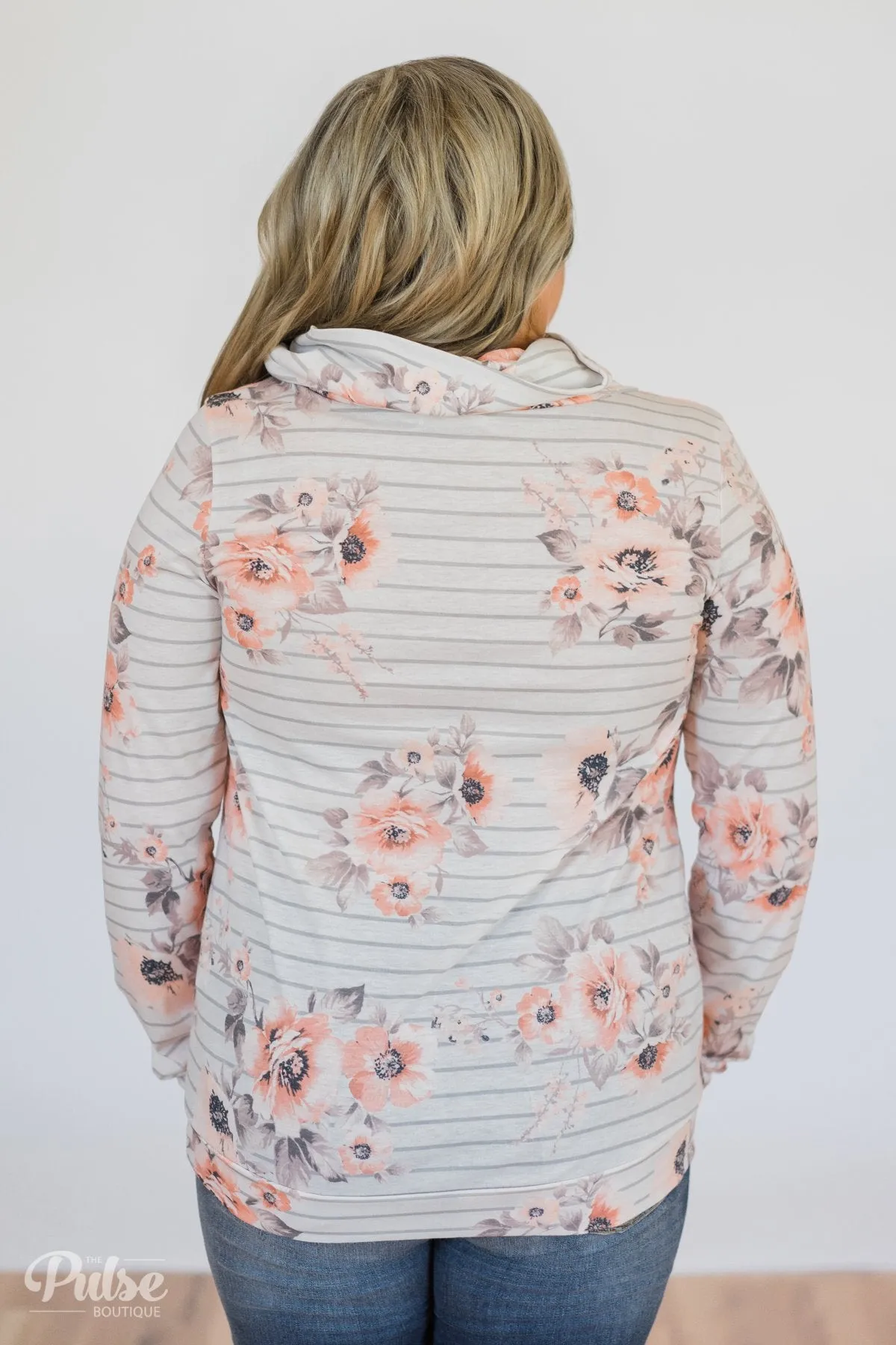 Floral & Stripes Cowl Neck- Candy Pink