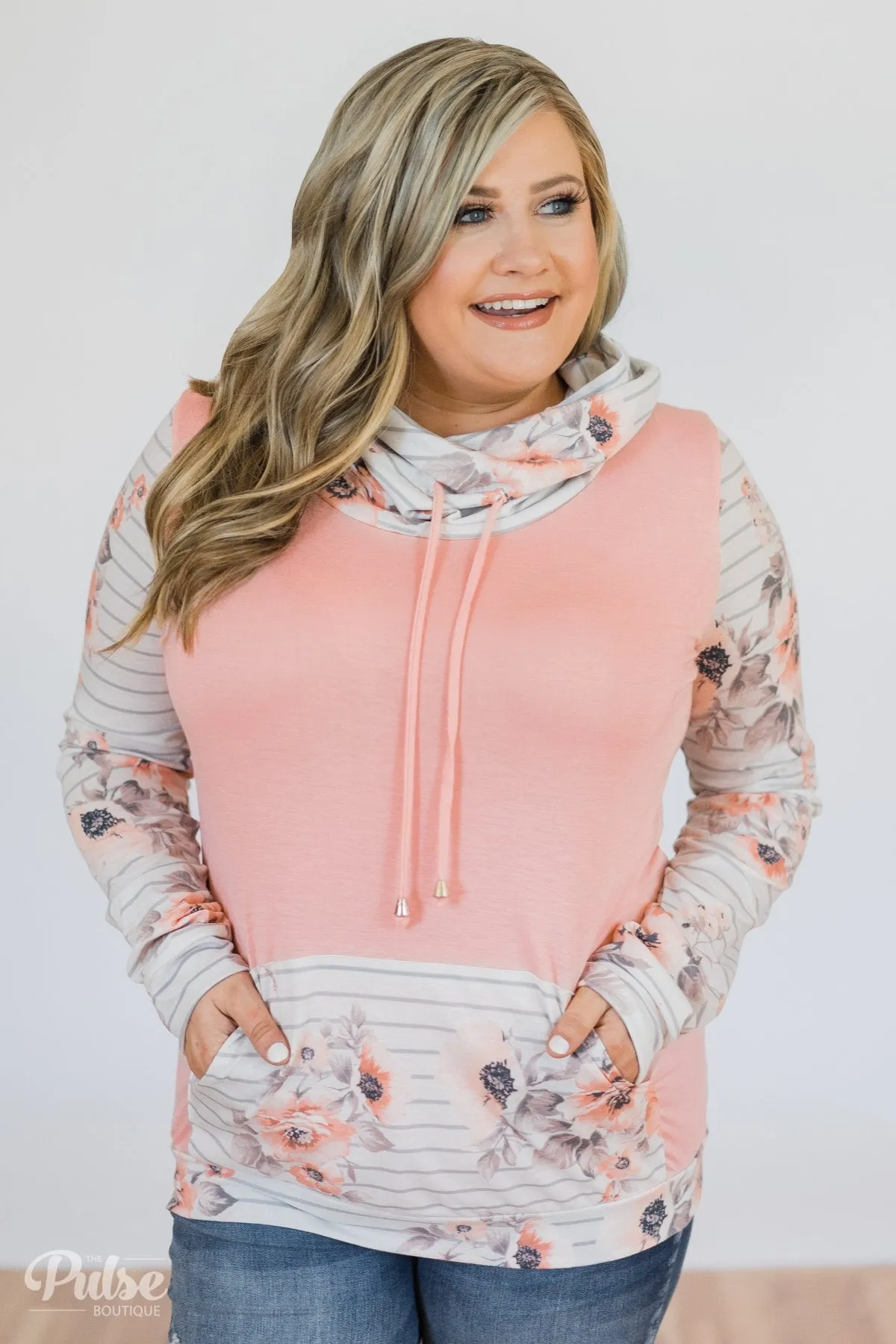 Floral & Stripes Cowl Neck- Candy Pink
