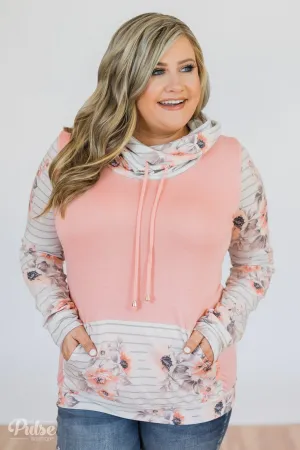 Floral & Stripes Cowl Neck- Candy Pink