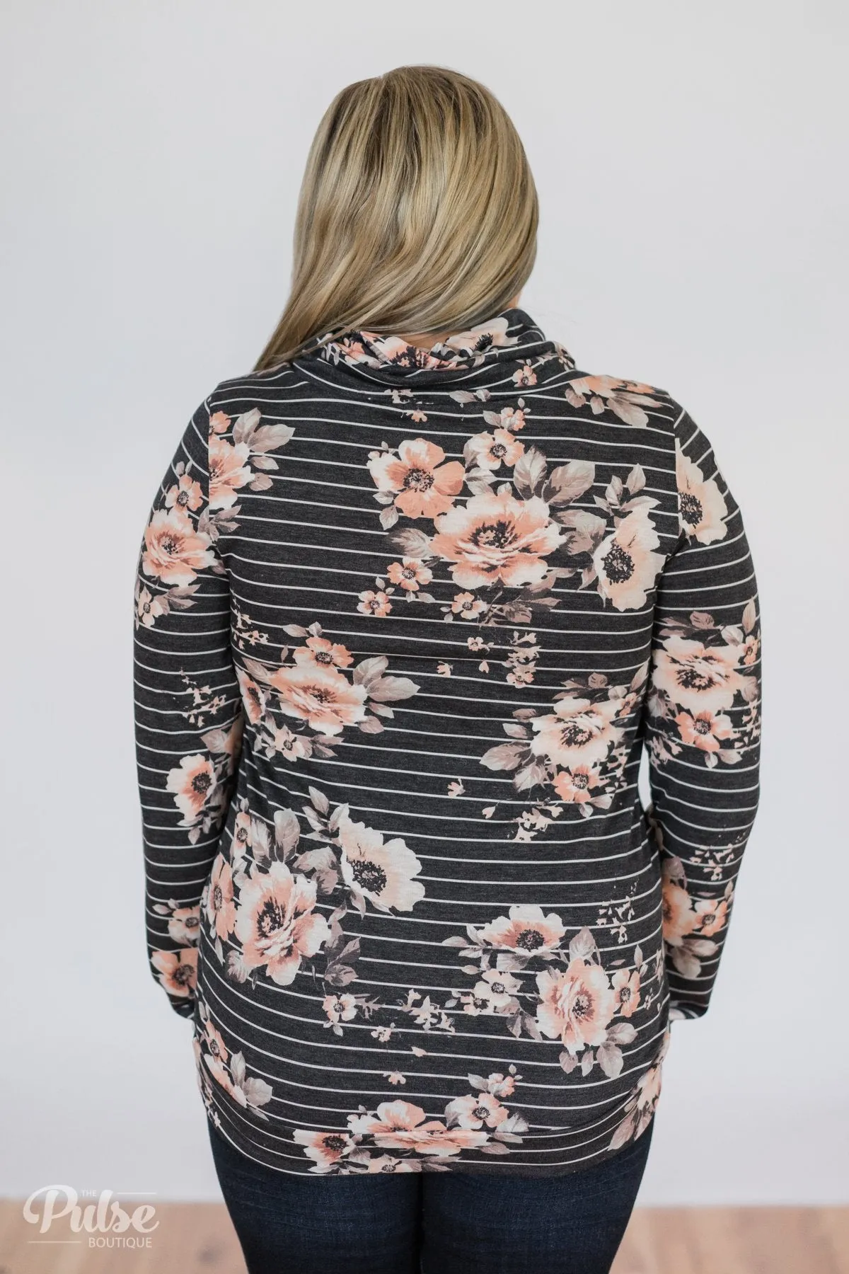 Floral & Stripes Cowl Neck- Grey