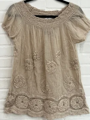 Floral Appliqué Boho Blouse