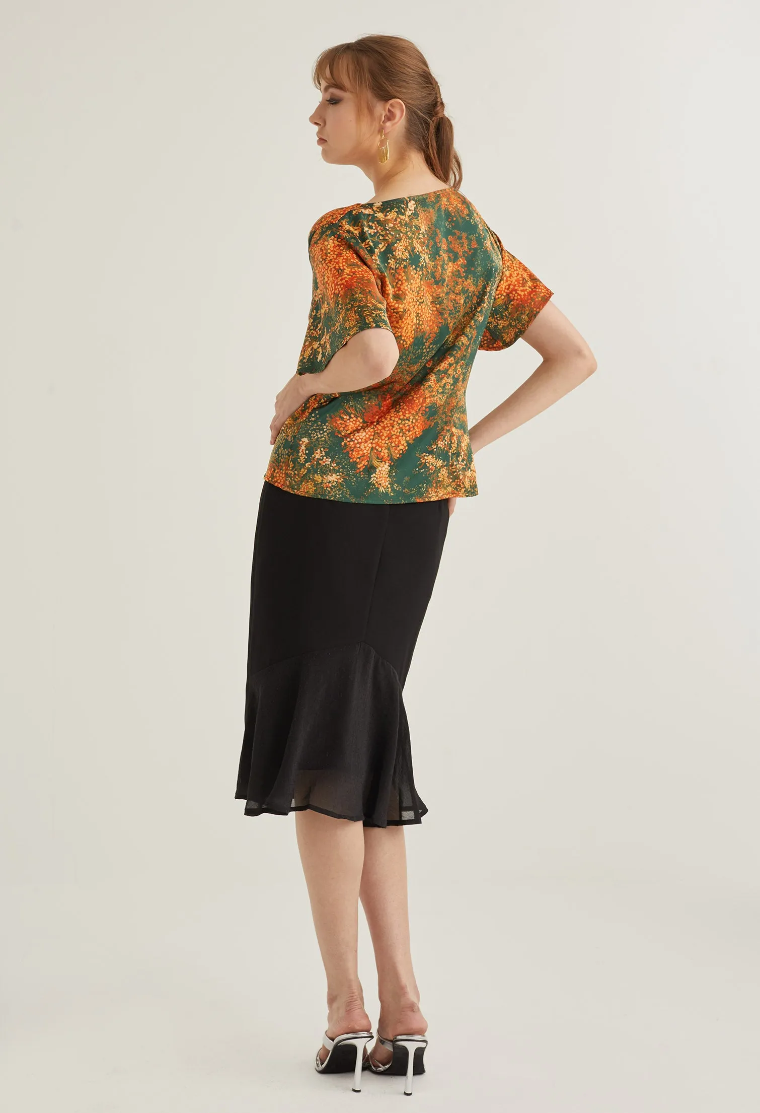 Floral Burst Cowl Neck Blouse