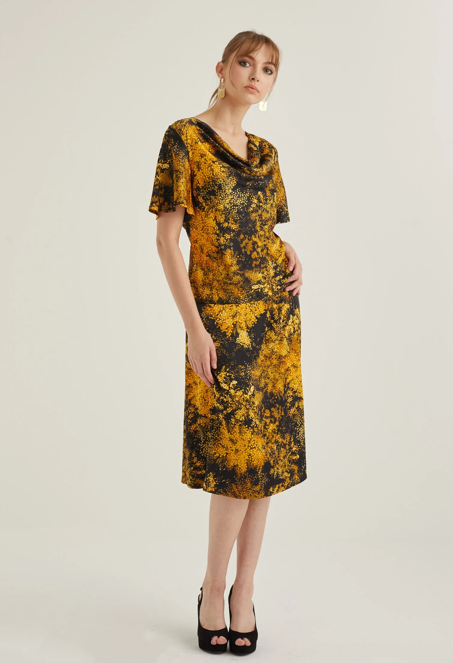 Floral Burst Cowl Neck Blouse