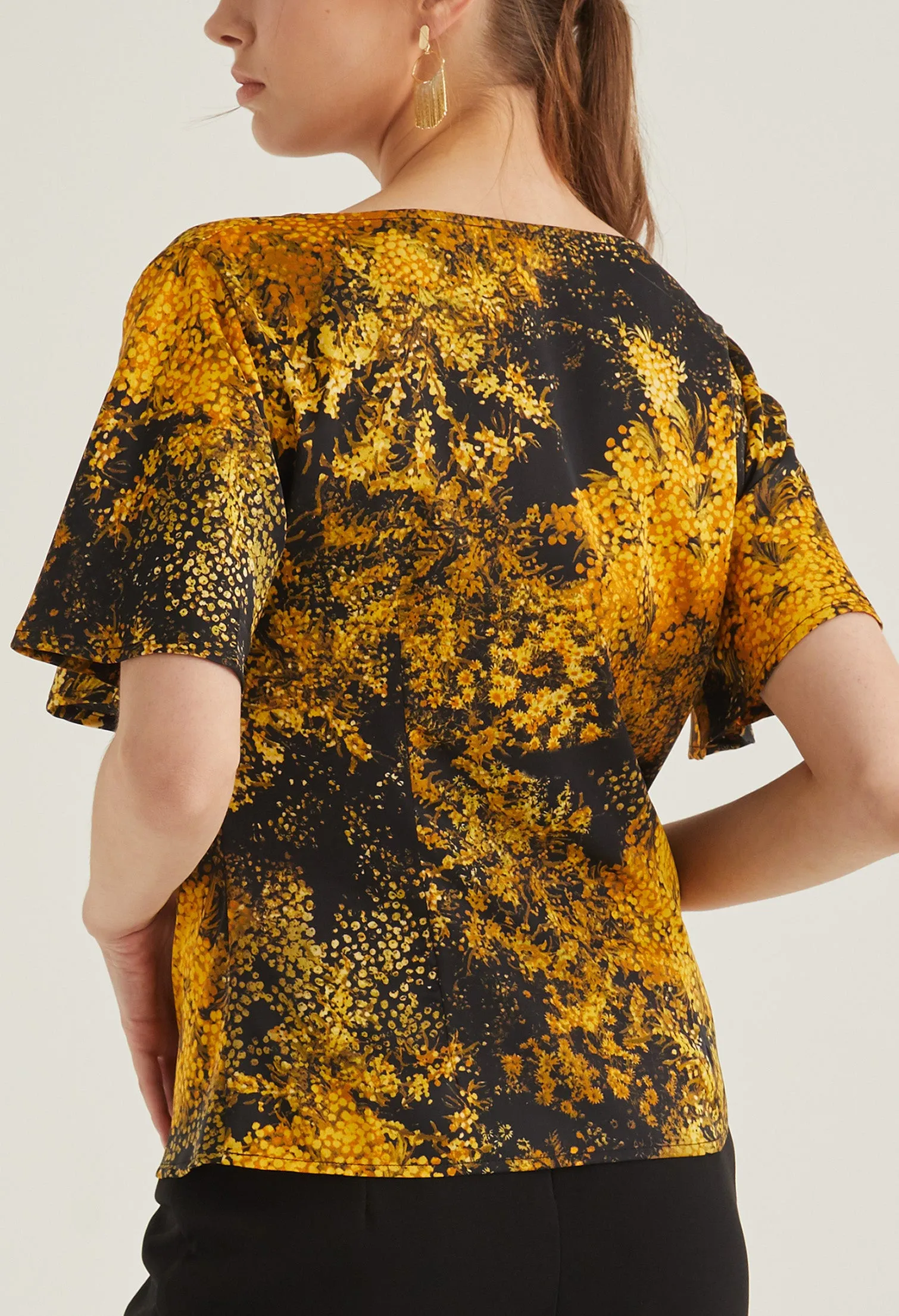 Floral Burst Cowl Neck Blouse