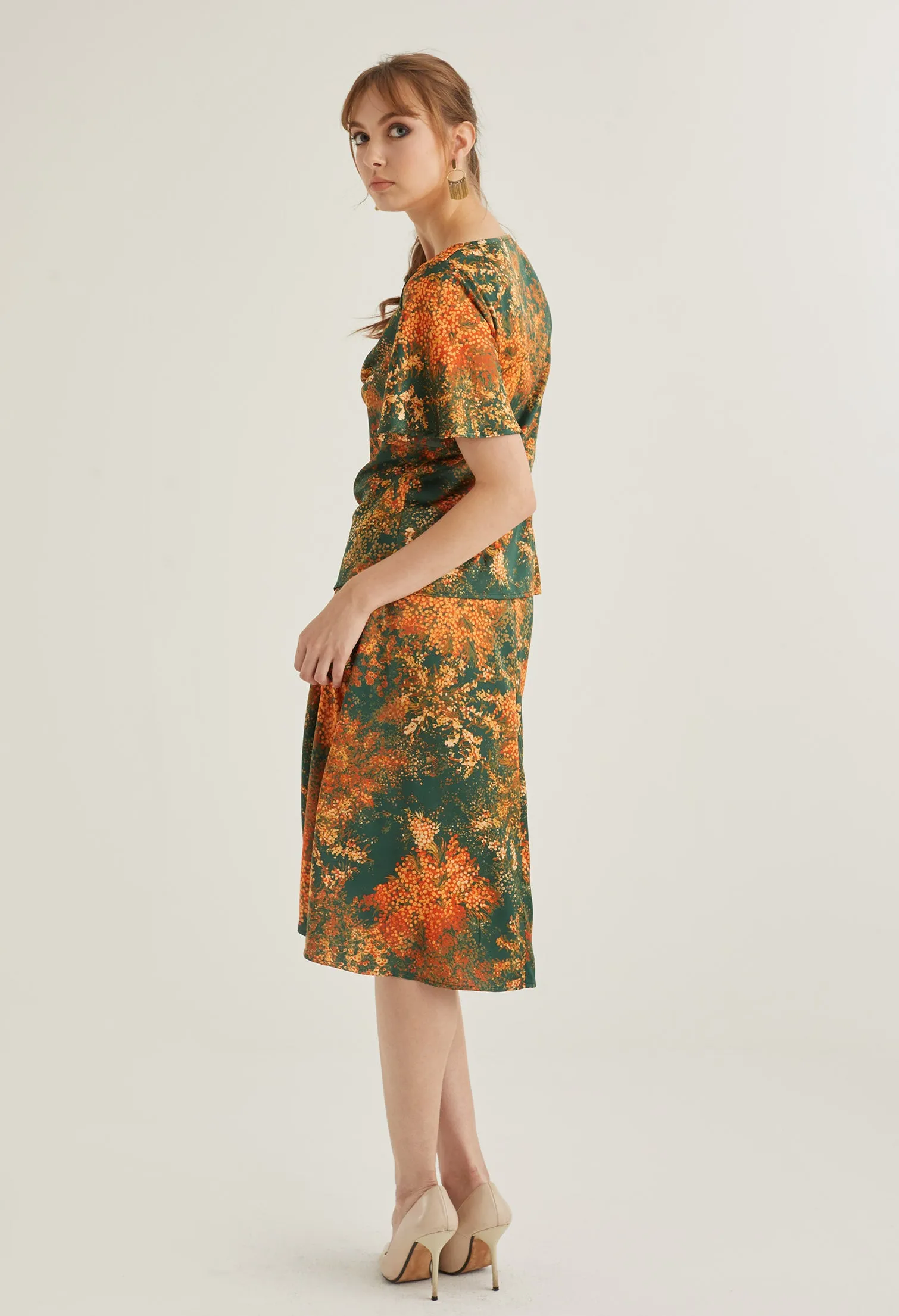 Floral Burst Cowl Neck Blouse
