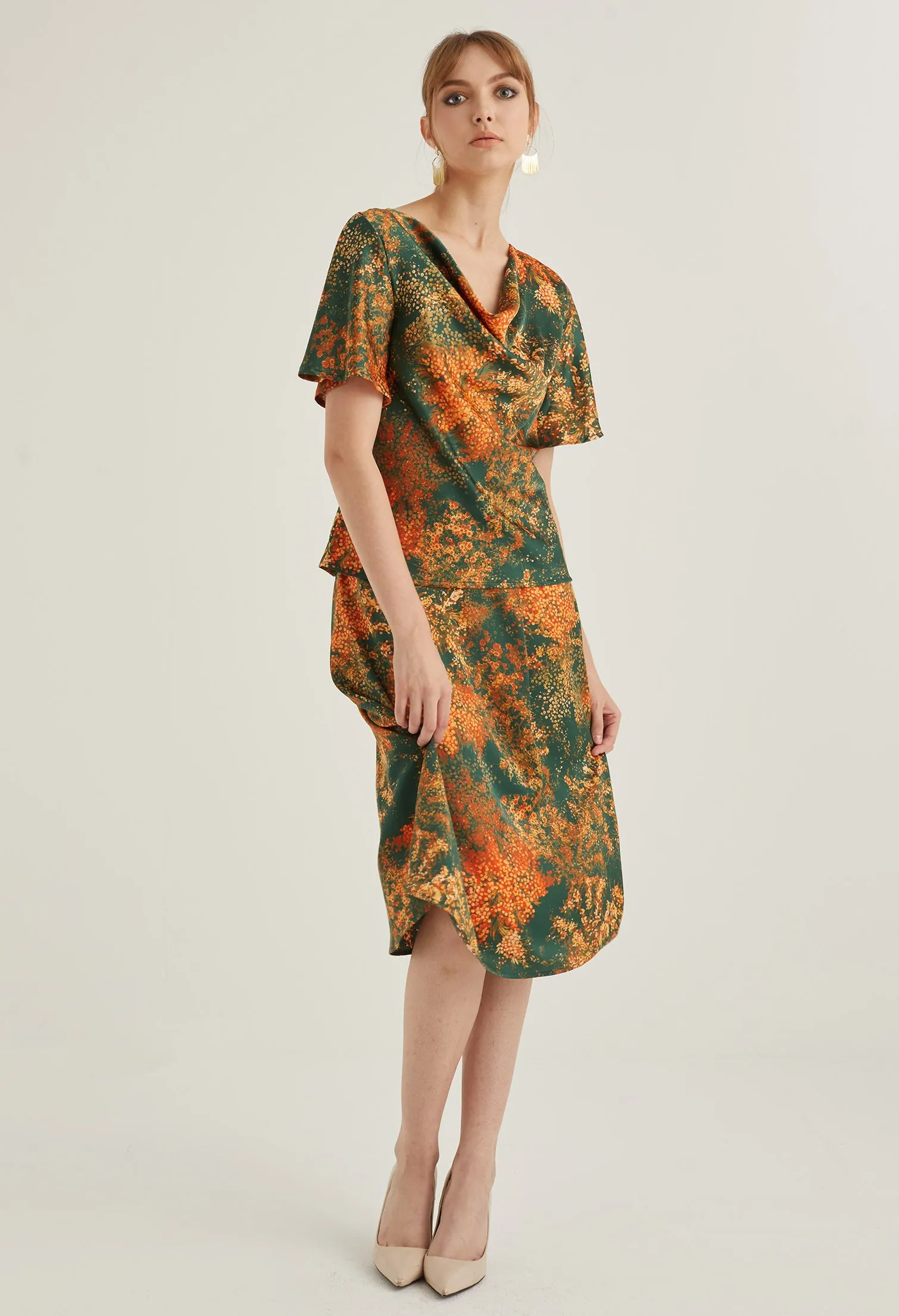 Floral Burst Cowl Neck Blouse