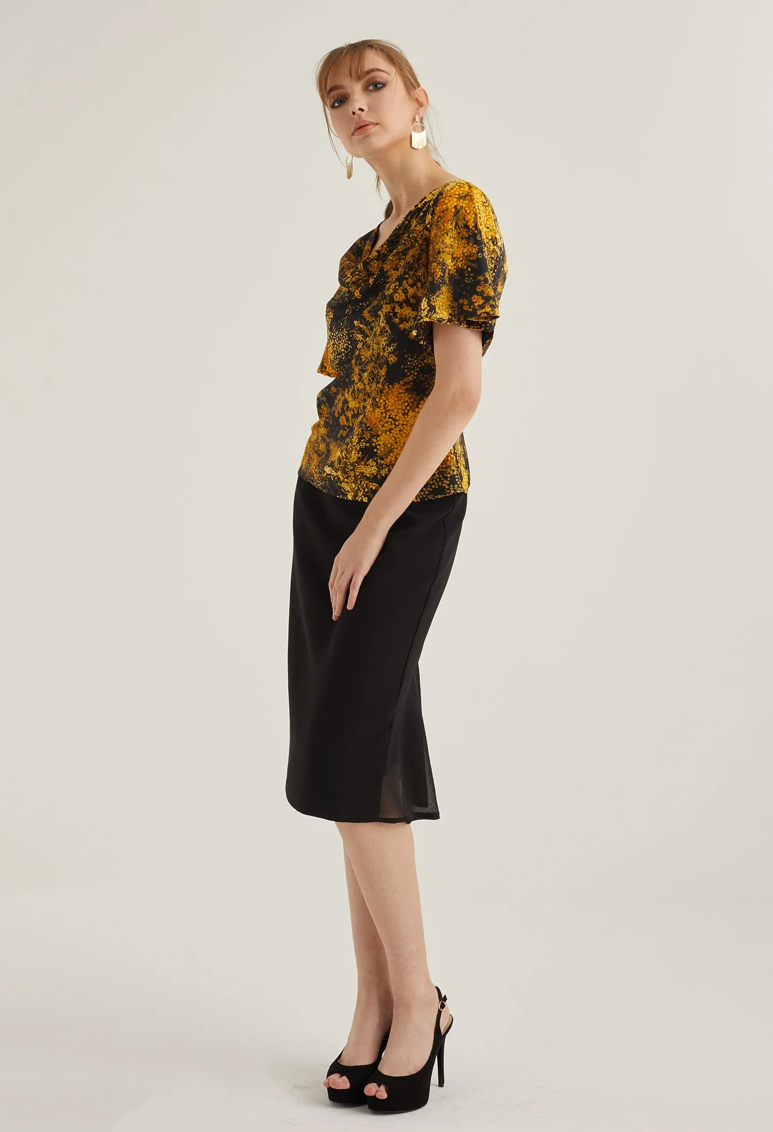 Floral Burst Cowl Neck Blouse