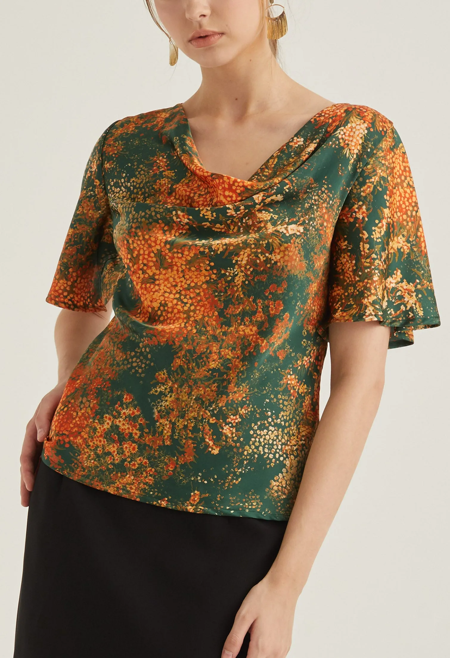 Floral Burst Cowl Neck Blouse