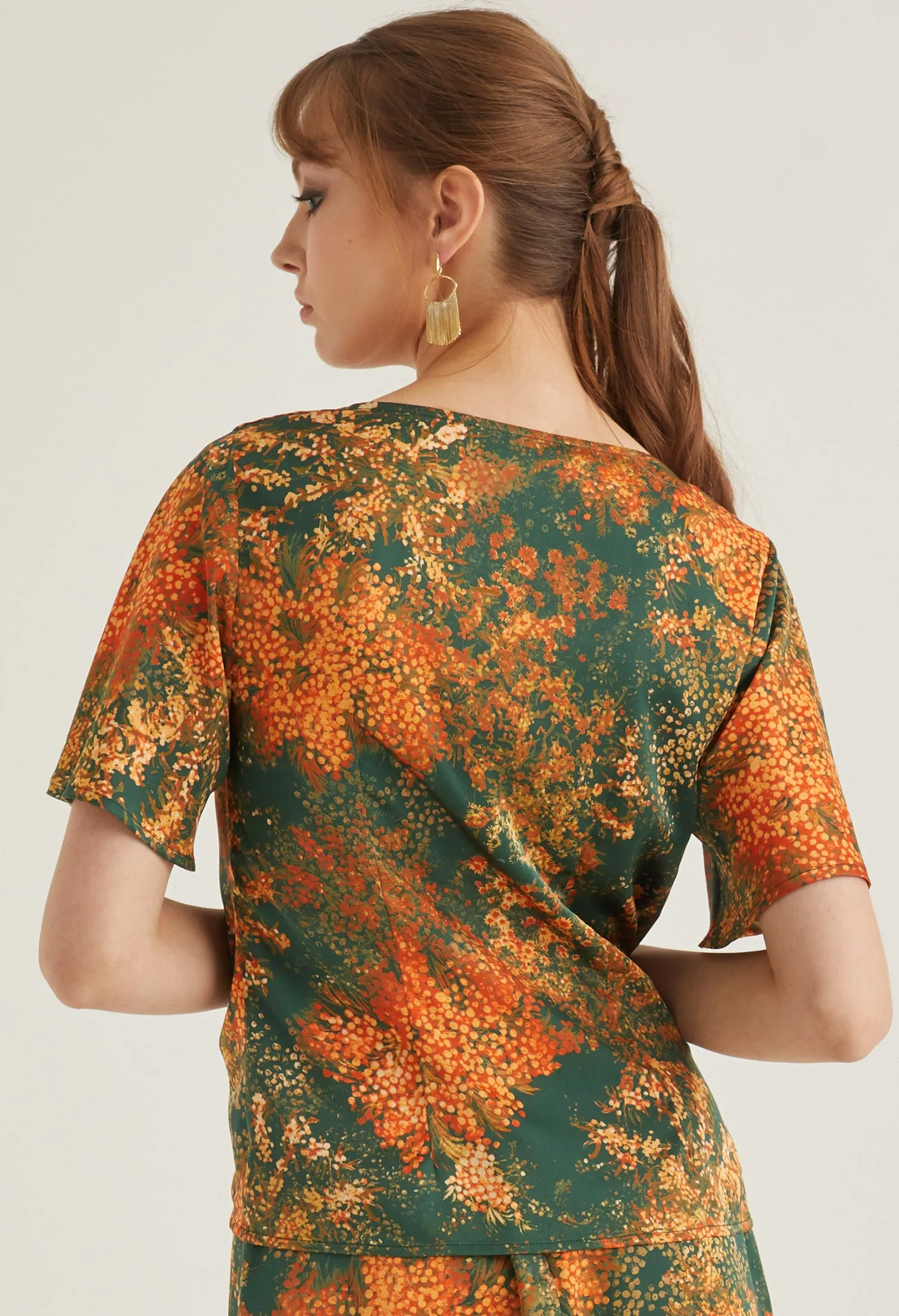 Floral Burst Cowl Neck Blouse