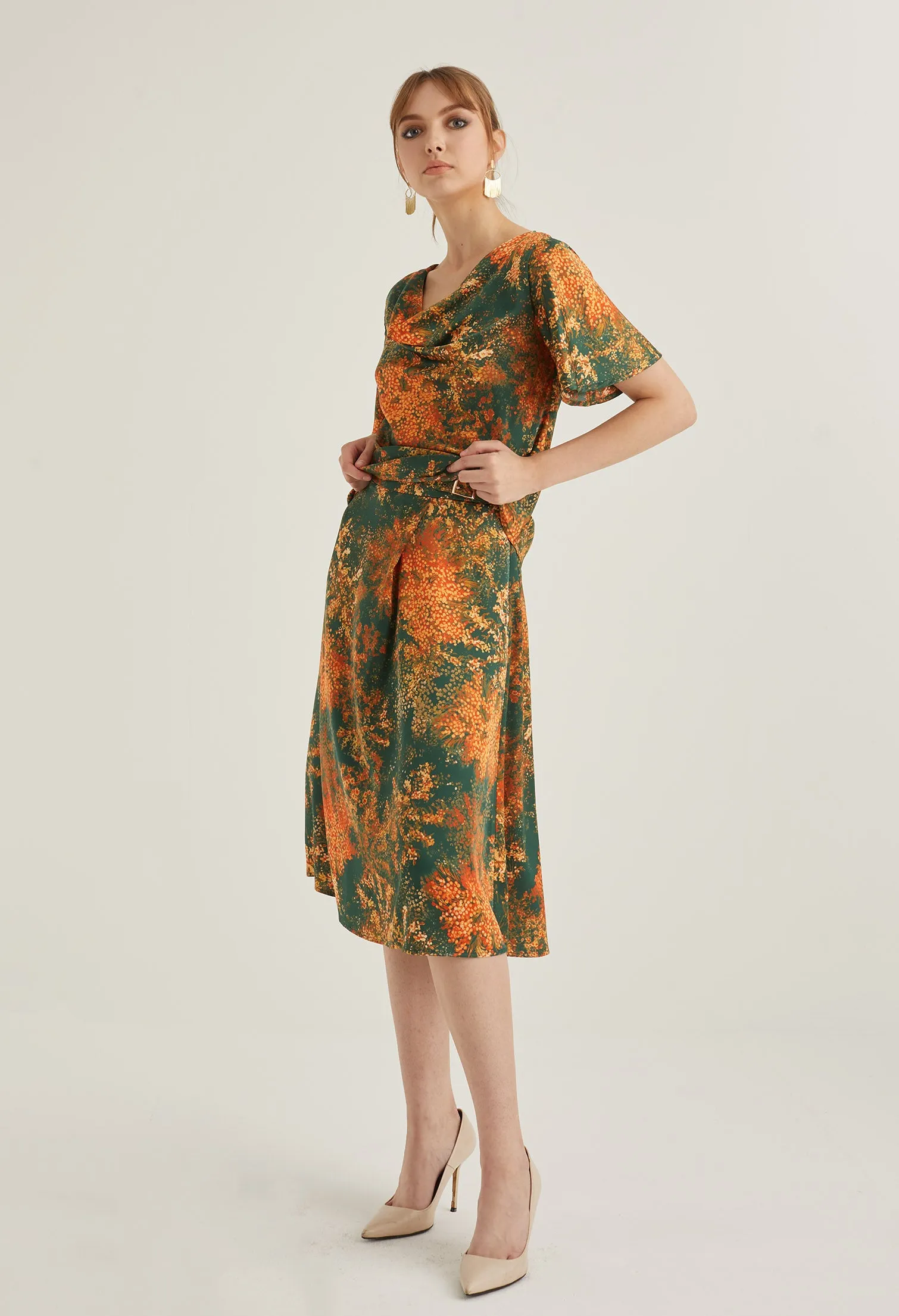 Floral Burst Cowl Neck Blouse