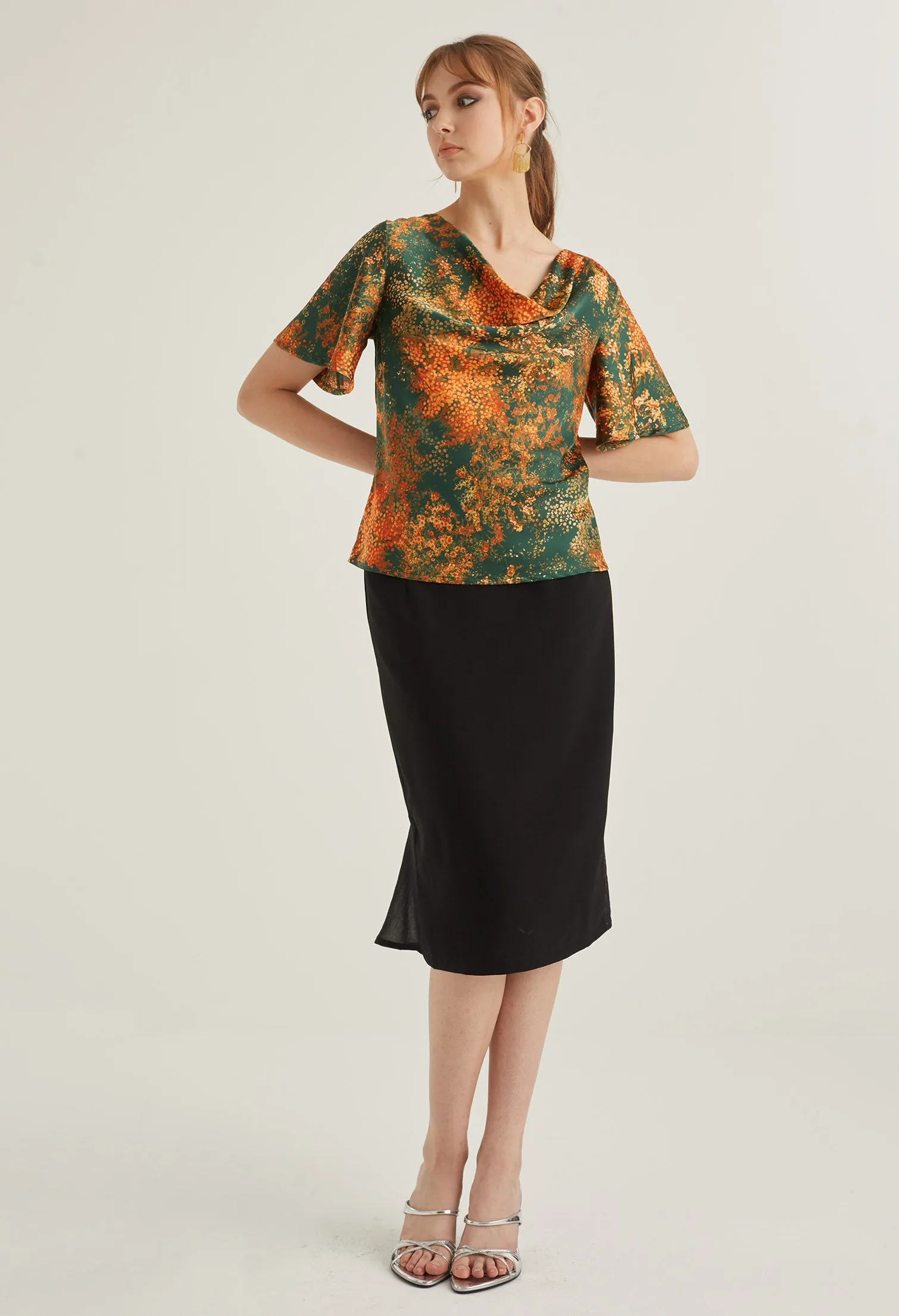 Floral Burst Cowl Neck Blouse