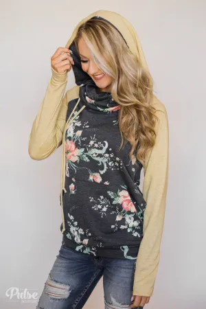 Floral Escape Cowl Neck Hoodie- Yellow