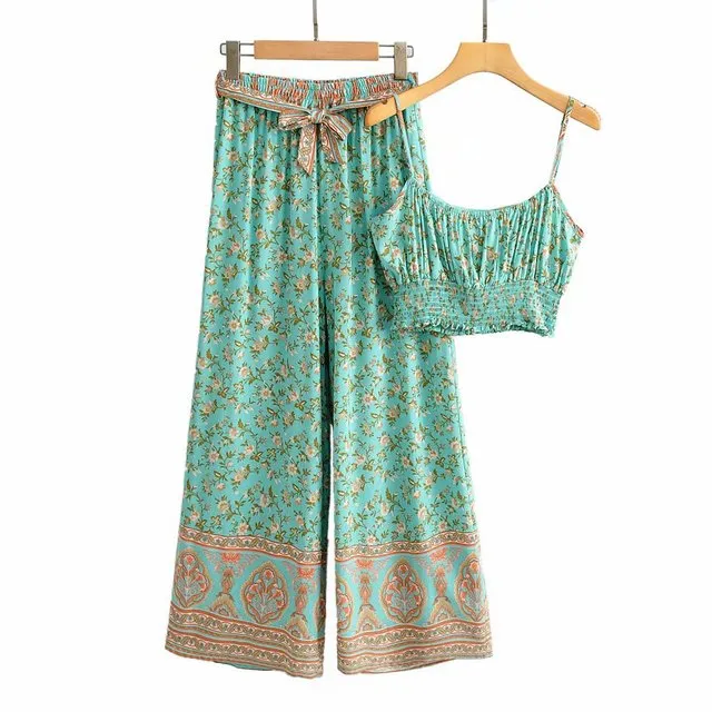 Floral Print 2 Piece Boho Beach Maxi Pant Sets