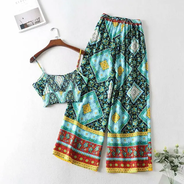 Floral Print 2 Piece Boho Beach Maxi Pant Sets