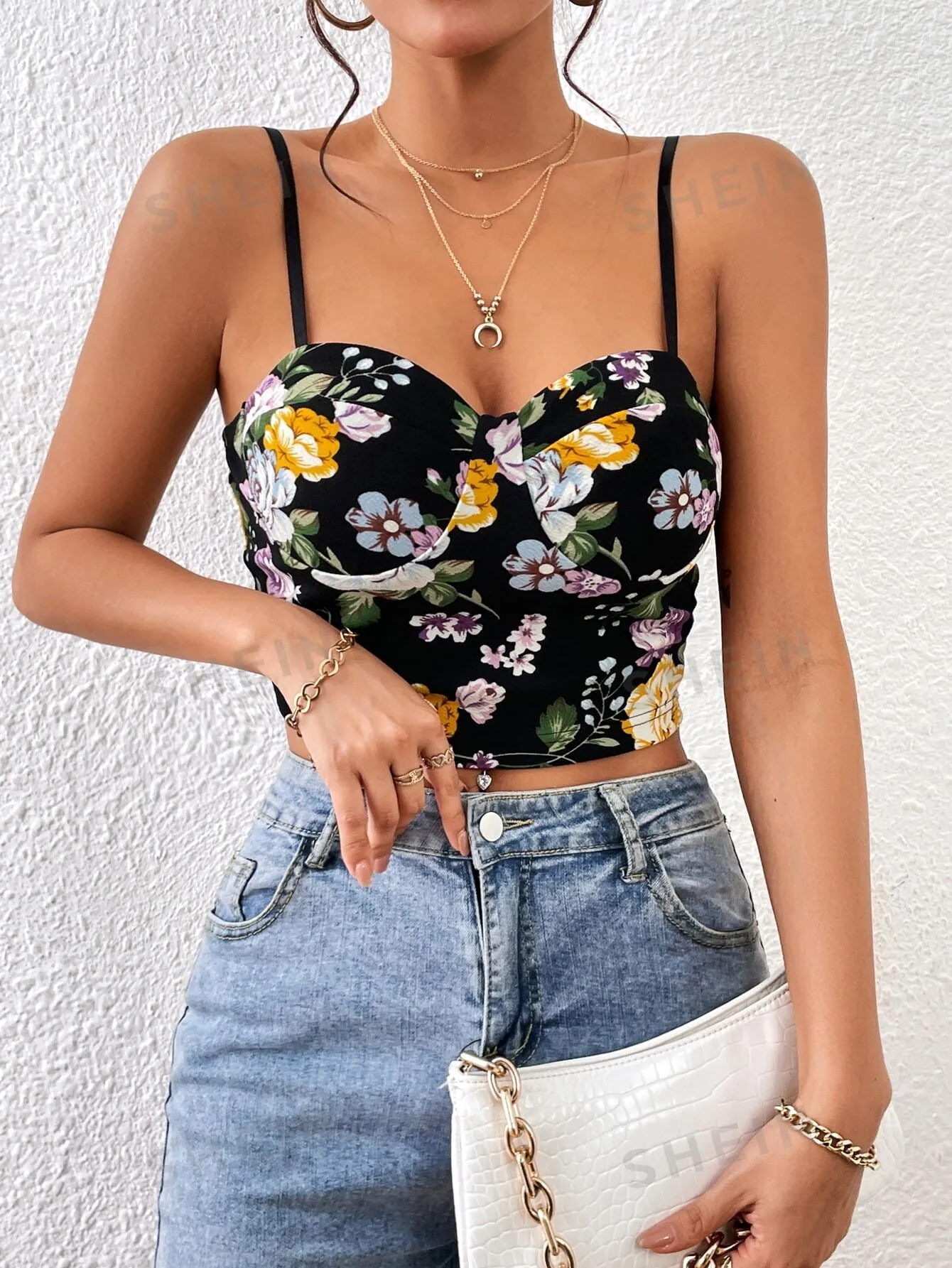 Floral Print Bustier Cami Summer Crop Top