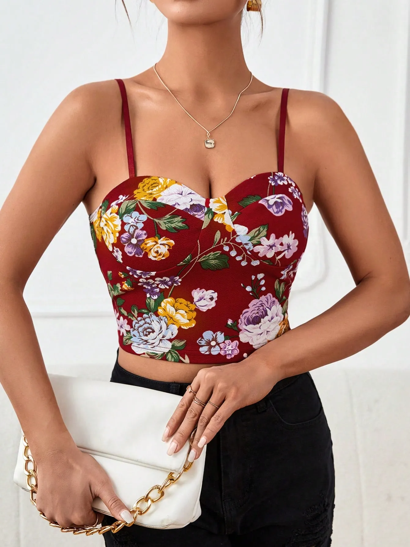 Floral Print Bustier Cami Summer Crop Top