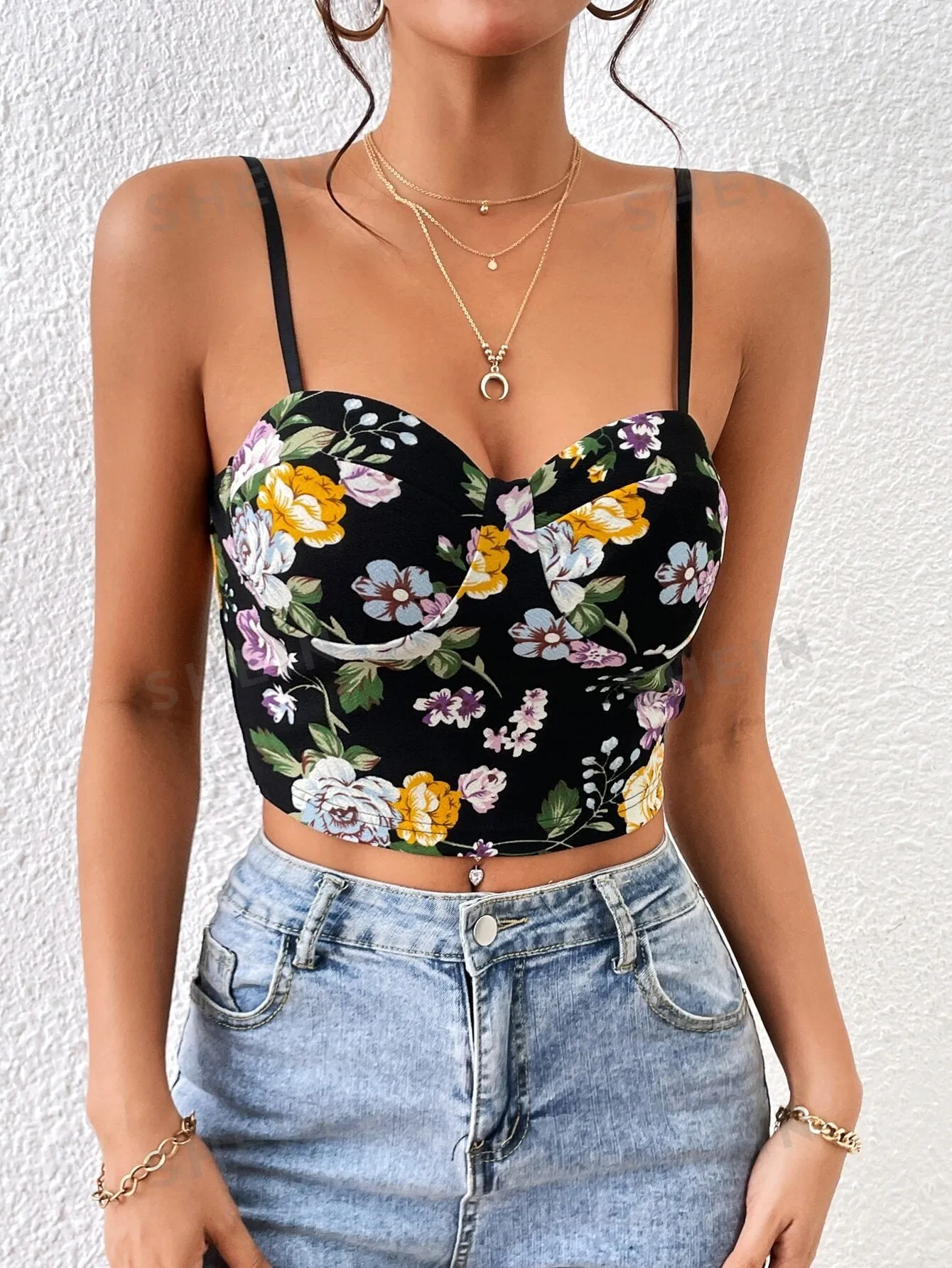 Floral Print Bustier Cami Summer Crop Top