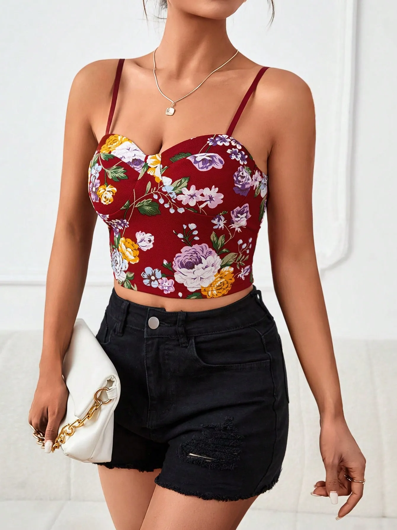 Floral Print Bustier Cami Summer Crop Top