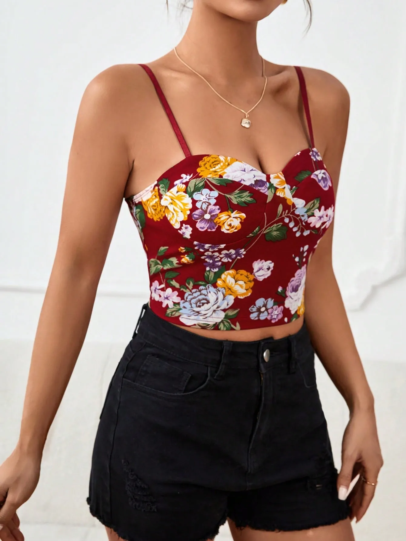 Floral Print Bustier Cami Summer Crop Top