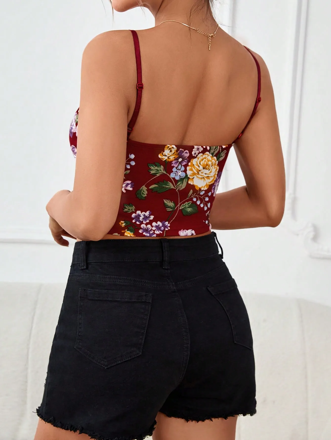 Floral Print Bustier Cami Summer Crop Top