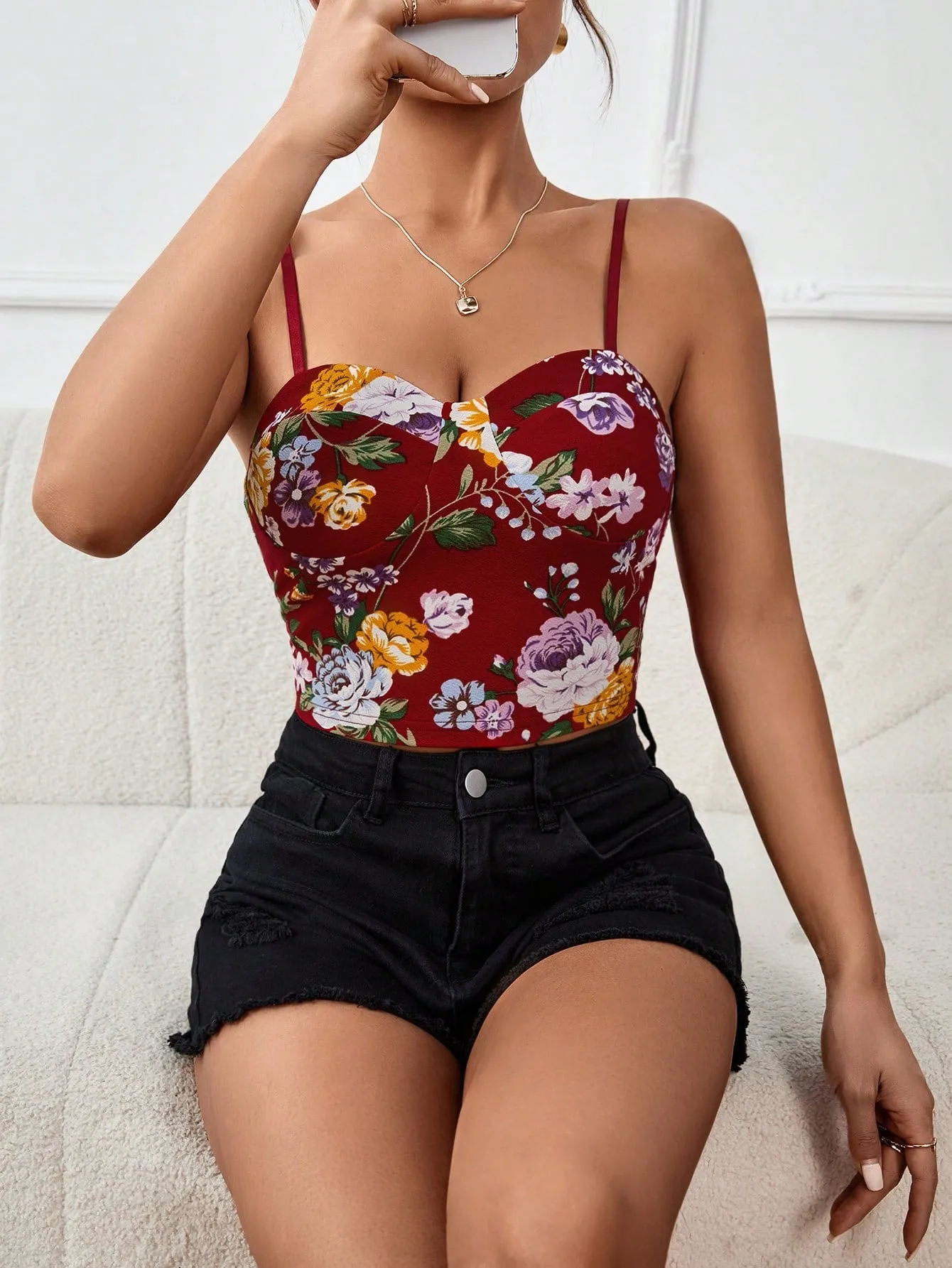 Floral Print Bustier Cami Summer Crop Top