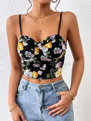 Floral Print Bustier Cami Summer Crop Top
