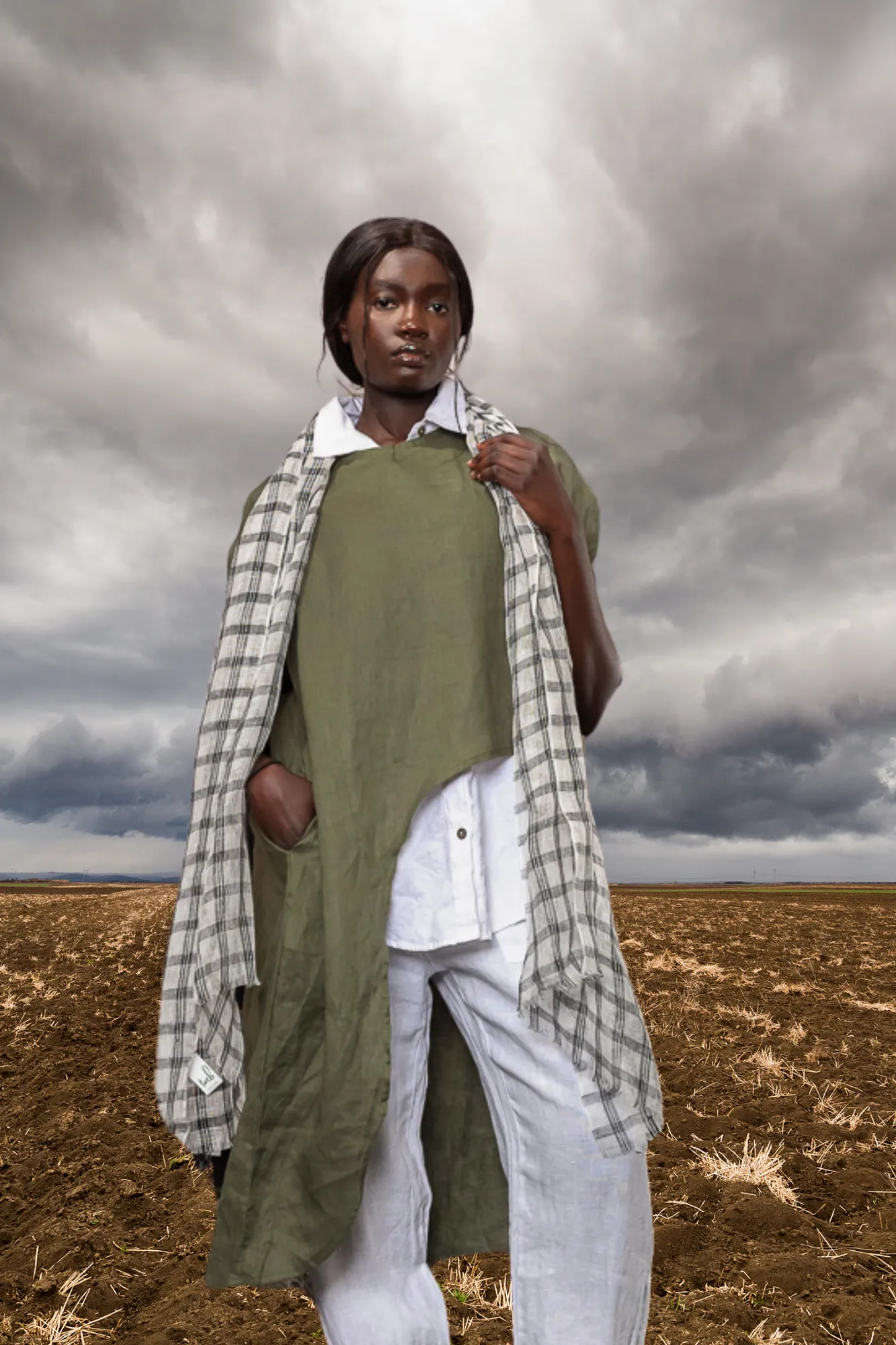 'Florence' Long Linen Top - Olive