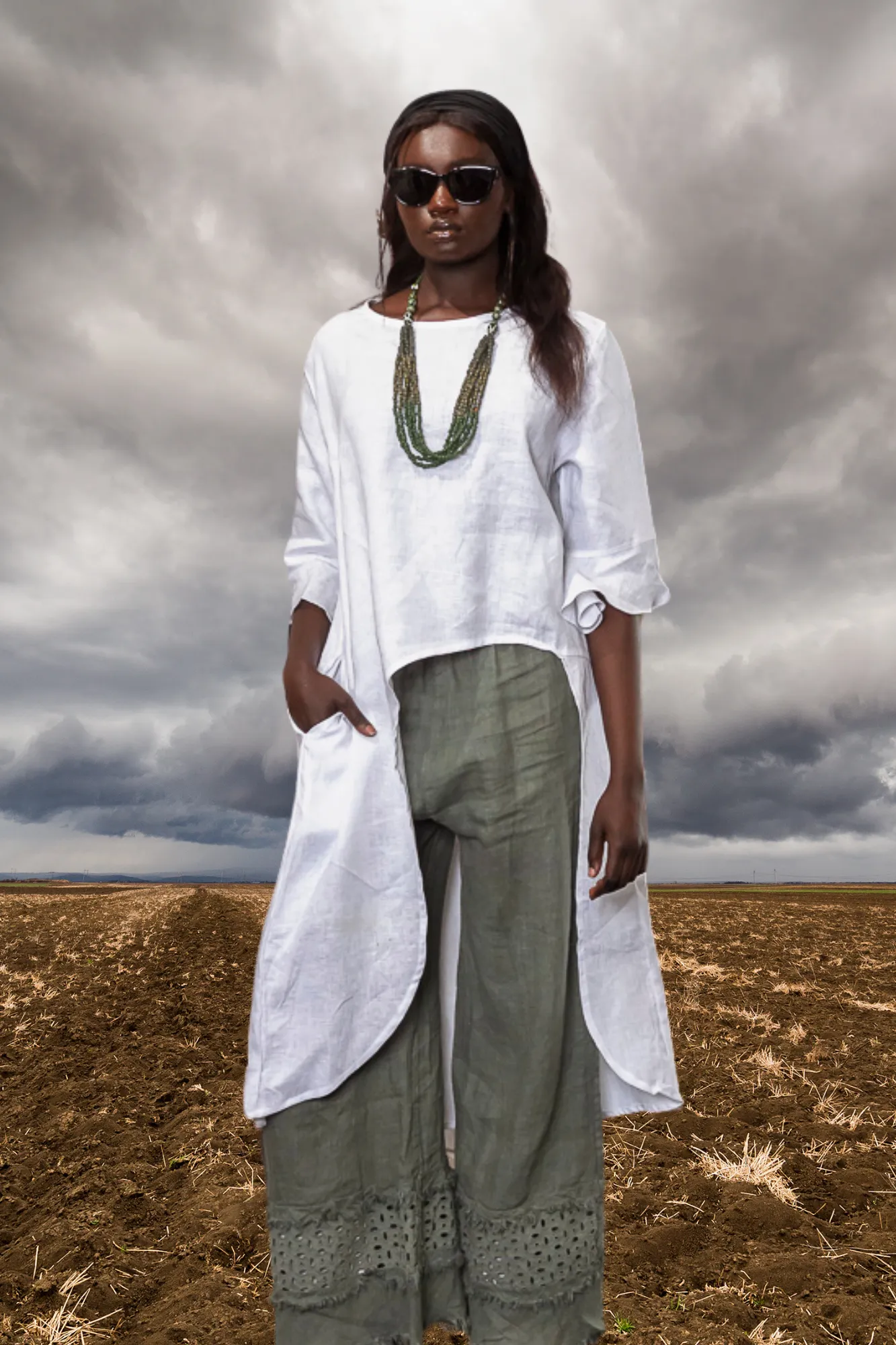'Florence' Long Sleeve Linen Top - White