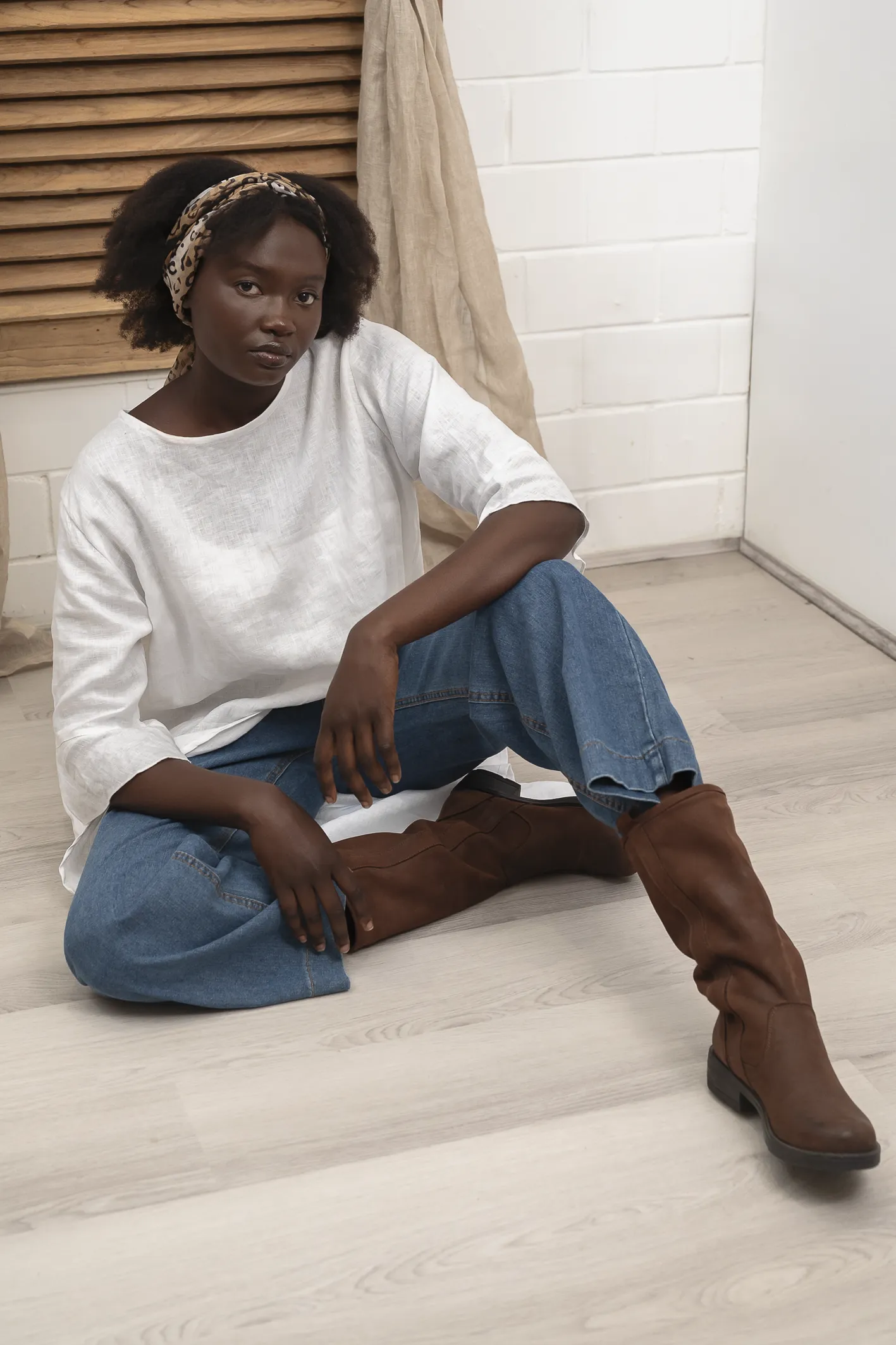 'Florence' Long Sleeve Linen Top - White