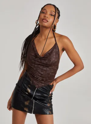 Foil Cowl Neck Handkerchief Top