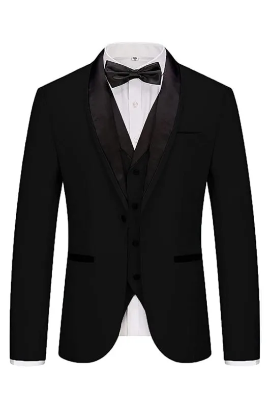 Formal Black 3 Piece Shawl Lapel Men's Wedding Suit